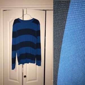 L Navy and Blue Striped Thermal Long Sleeve Shirt